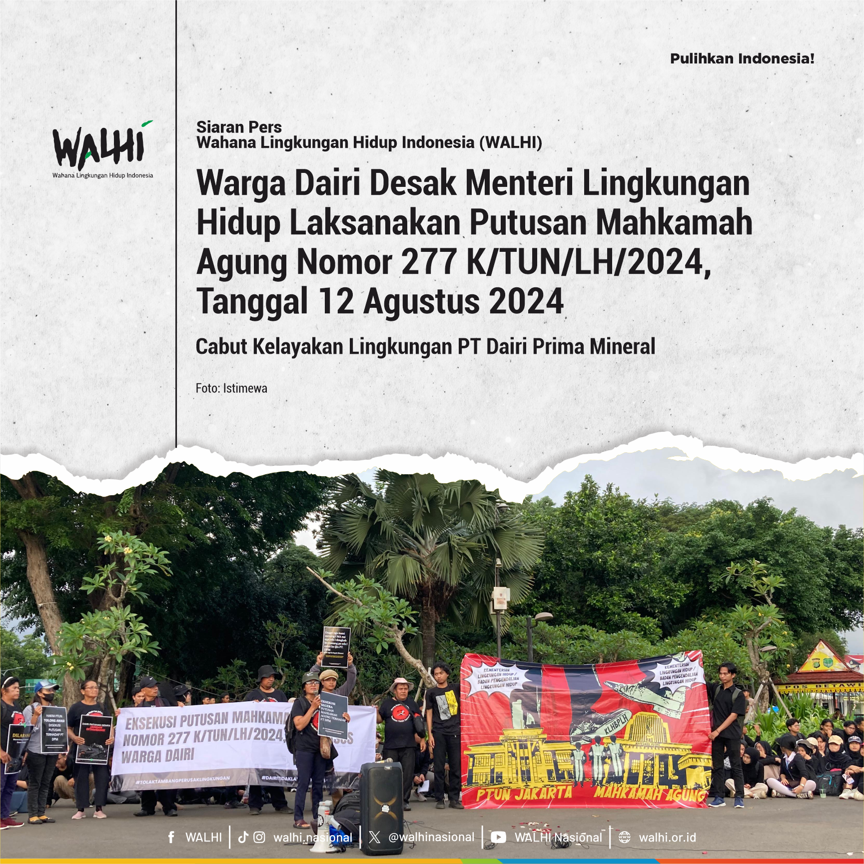 Warga Dairi Desak Menteri Lingkungan Hidup Laksanakan Putusan Mahkamah Agung Nomor 277 K/TUN/LH/2024, Tanggal 12 Agustus 2024