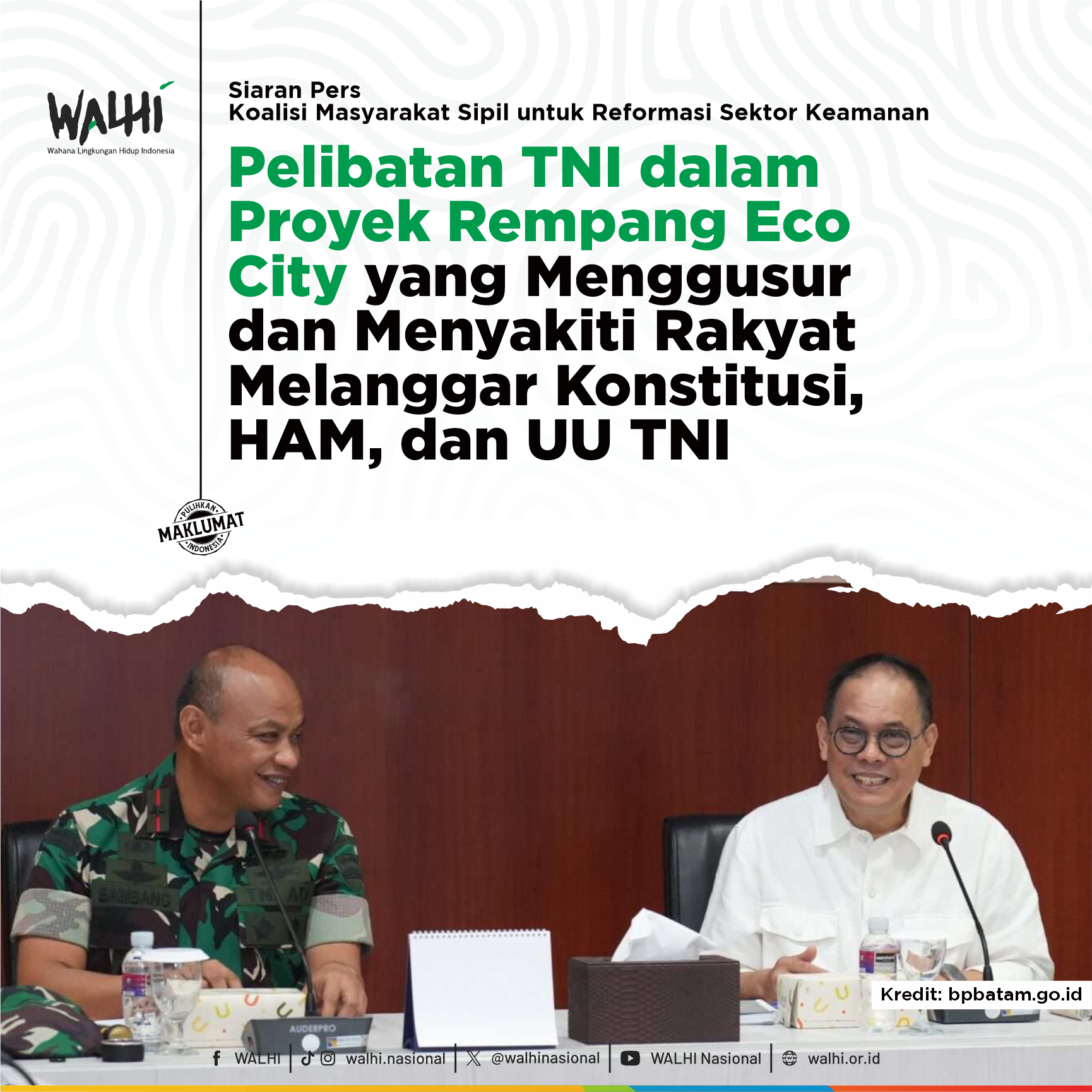 Pelibatan TNI dalam Proyek Rempang Eco City yang Menggusur dan Menyakiti Rakyat Melanggar Konstitusi, HAM, dan UU TNI