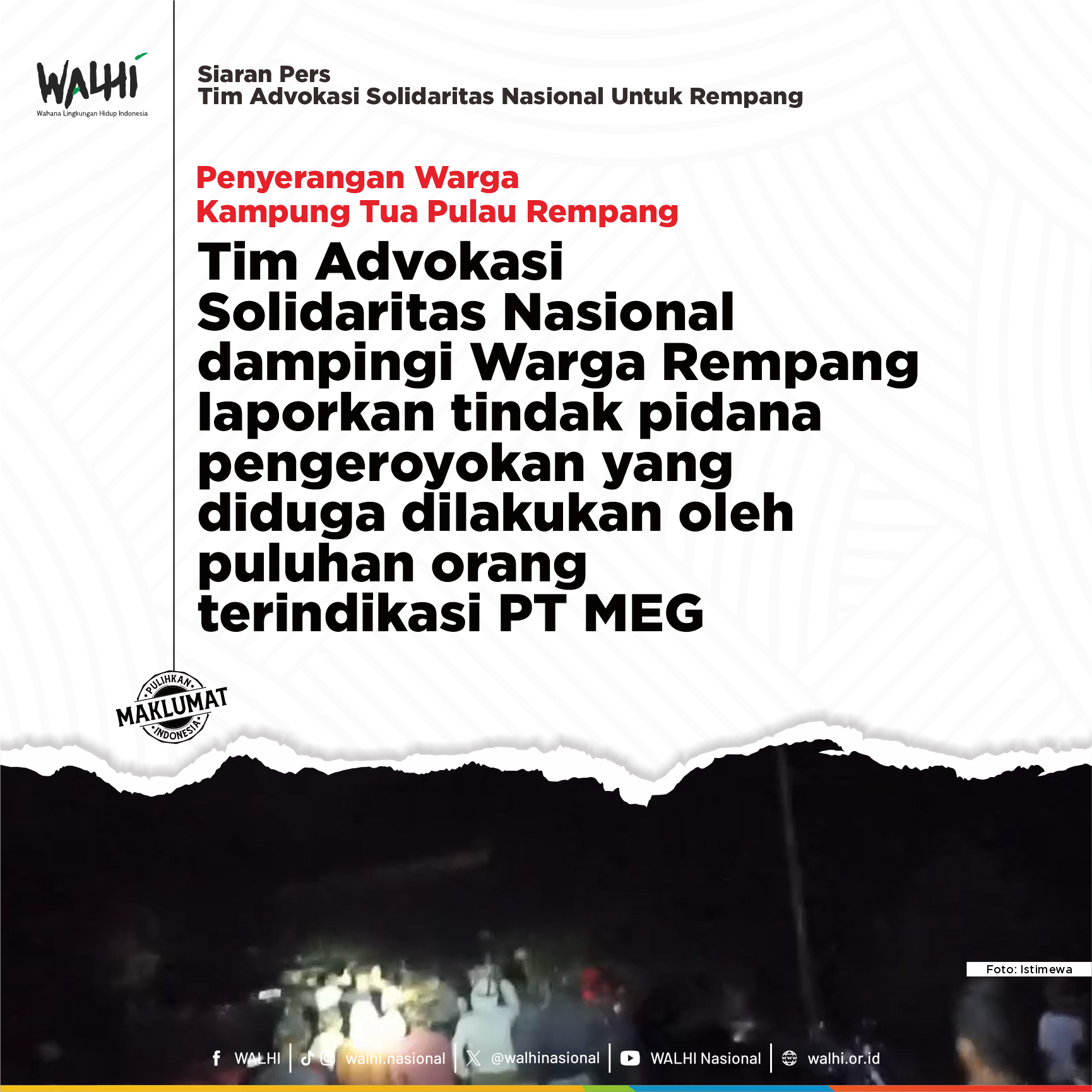 Tim Advokasi Solidaritas Nasional Untuk Rempang Laporkan Tindak Pidana Pengeroyokan Warga Pulau Rempang