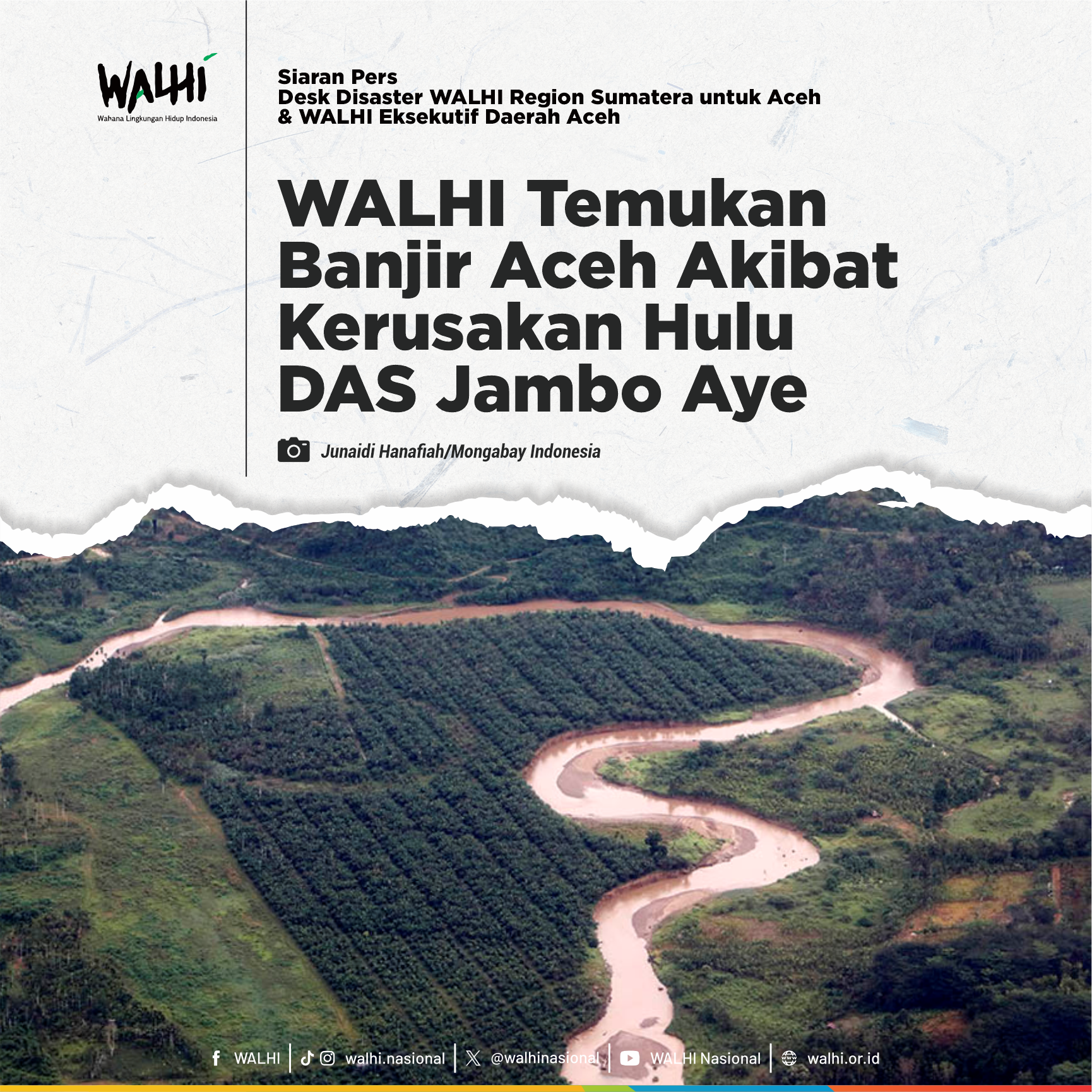 WALHI Temukan Banjir Aceh Akibat Kerusakan Hulu DAS Jambo Aye