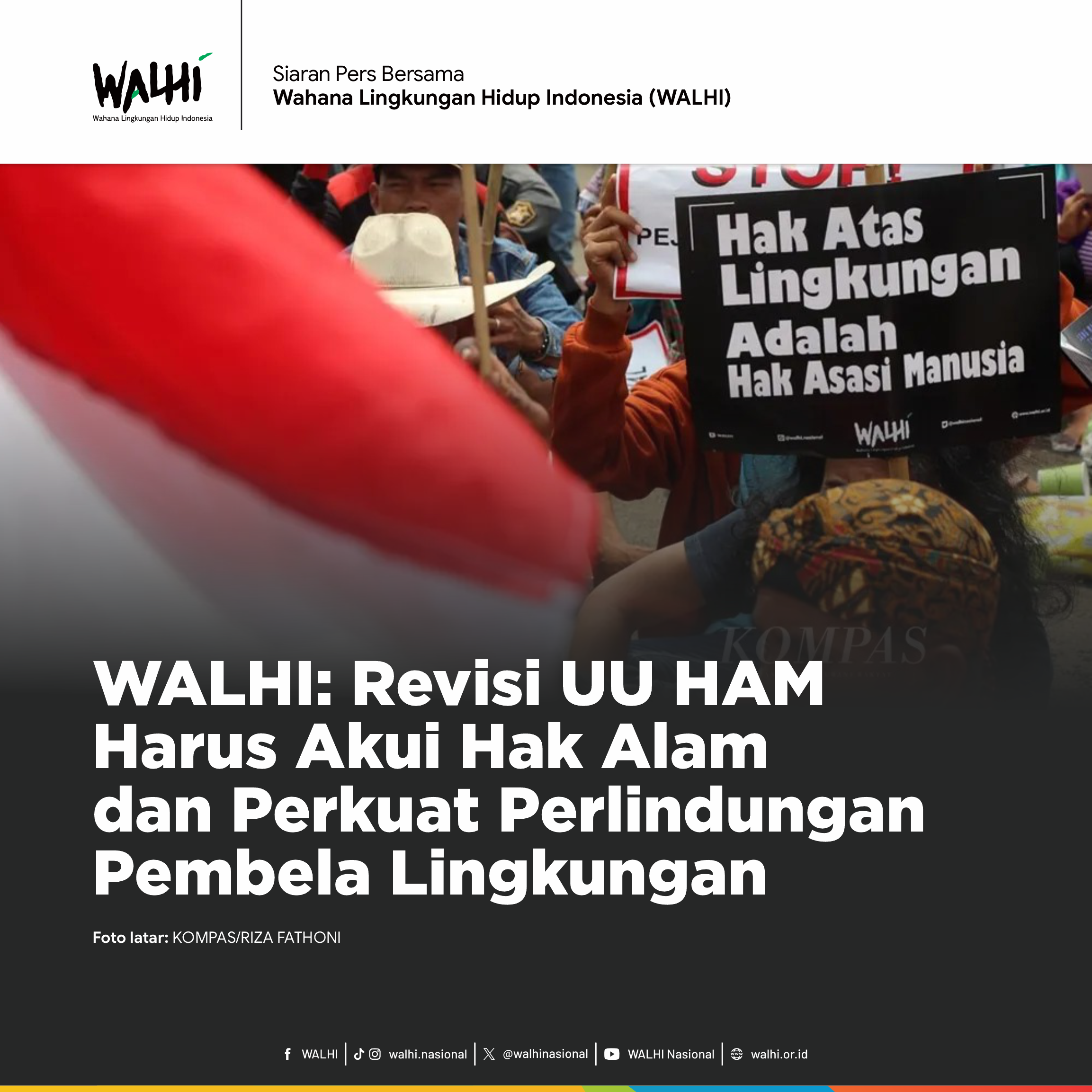 WALHI: Revisi UU HAM Harus Akui Hak Alam dan Perkuat Perlindungan Pembela Lingkungan