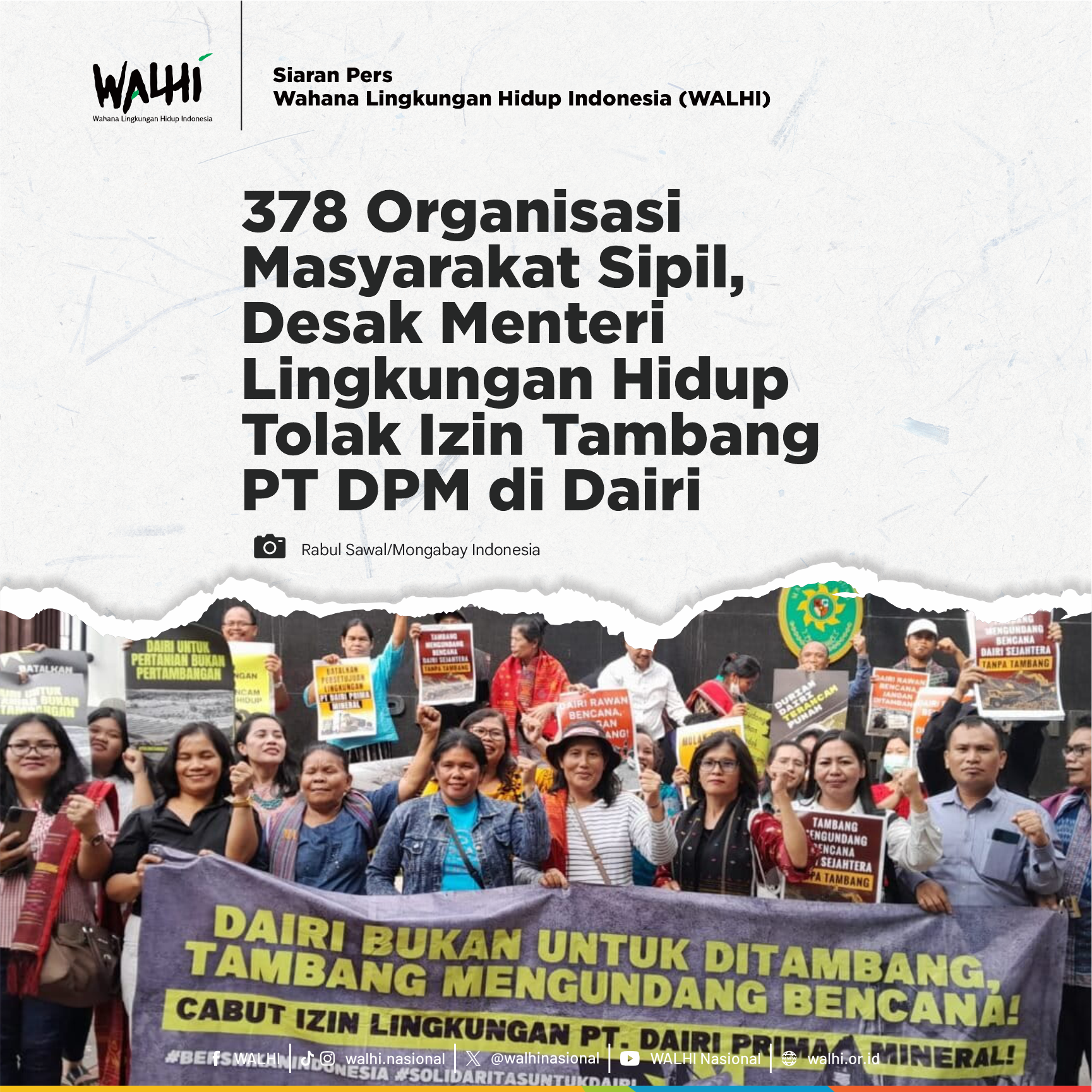 378 Organisasi Masyarakat Sipil, Desak Menteri Lingkungan Hidup Tolak Izin Tambang PT DPM di Dairi