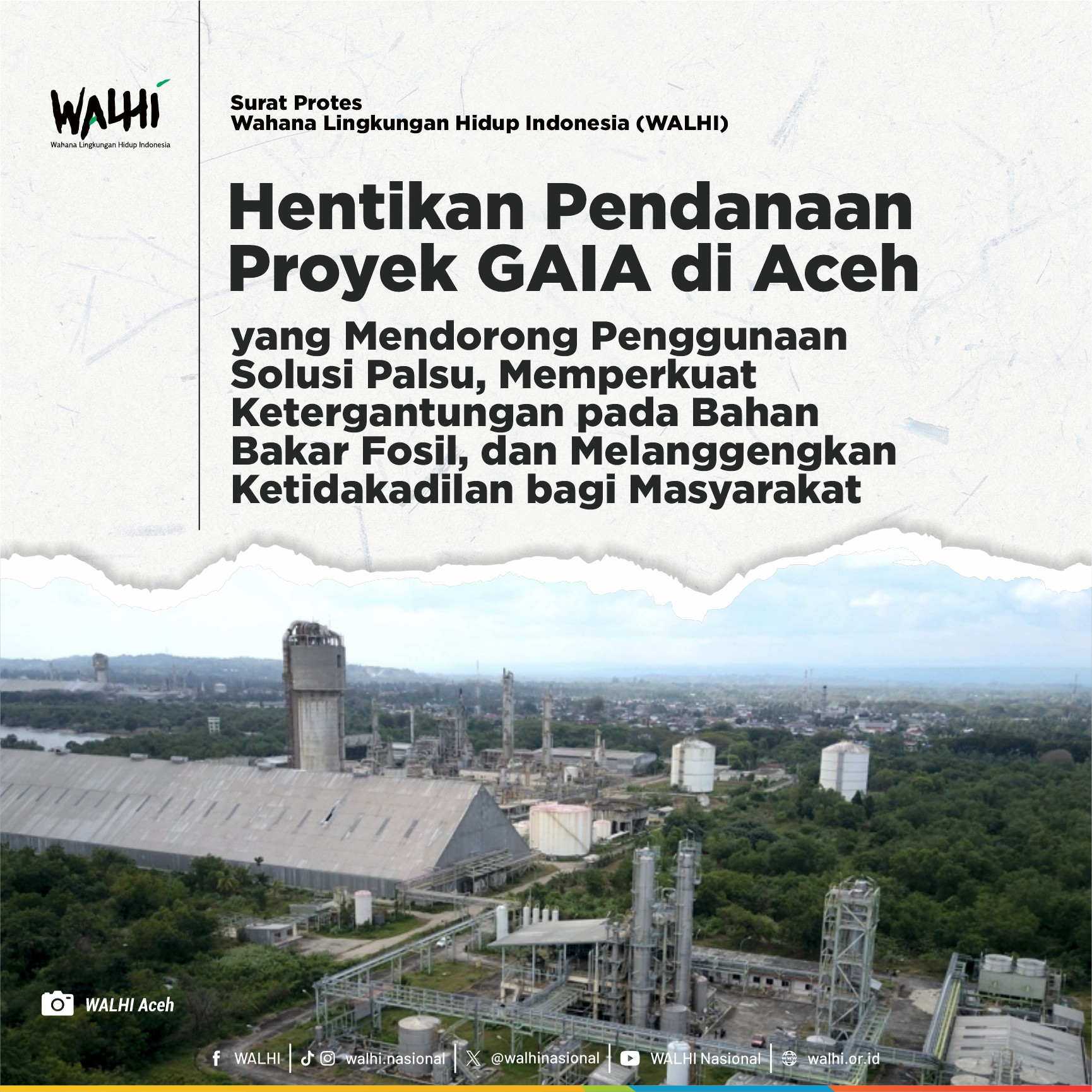 Surat Protes WALHI kepada JBIC: Hentikan Pendanaan Proyek GAIA di Aceh yang Mendorong Penggunaan Solusi Palsu, Memperkuat Ketergantungan pada Bahan Bakar Fosil, dan Melanggengkan Ketidakadilan bagi Masyarakat
