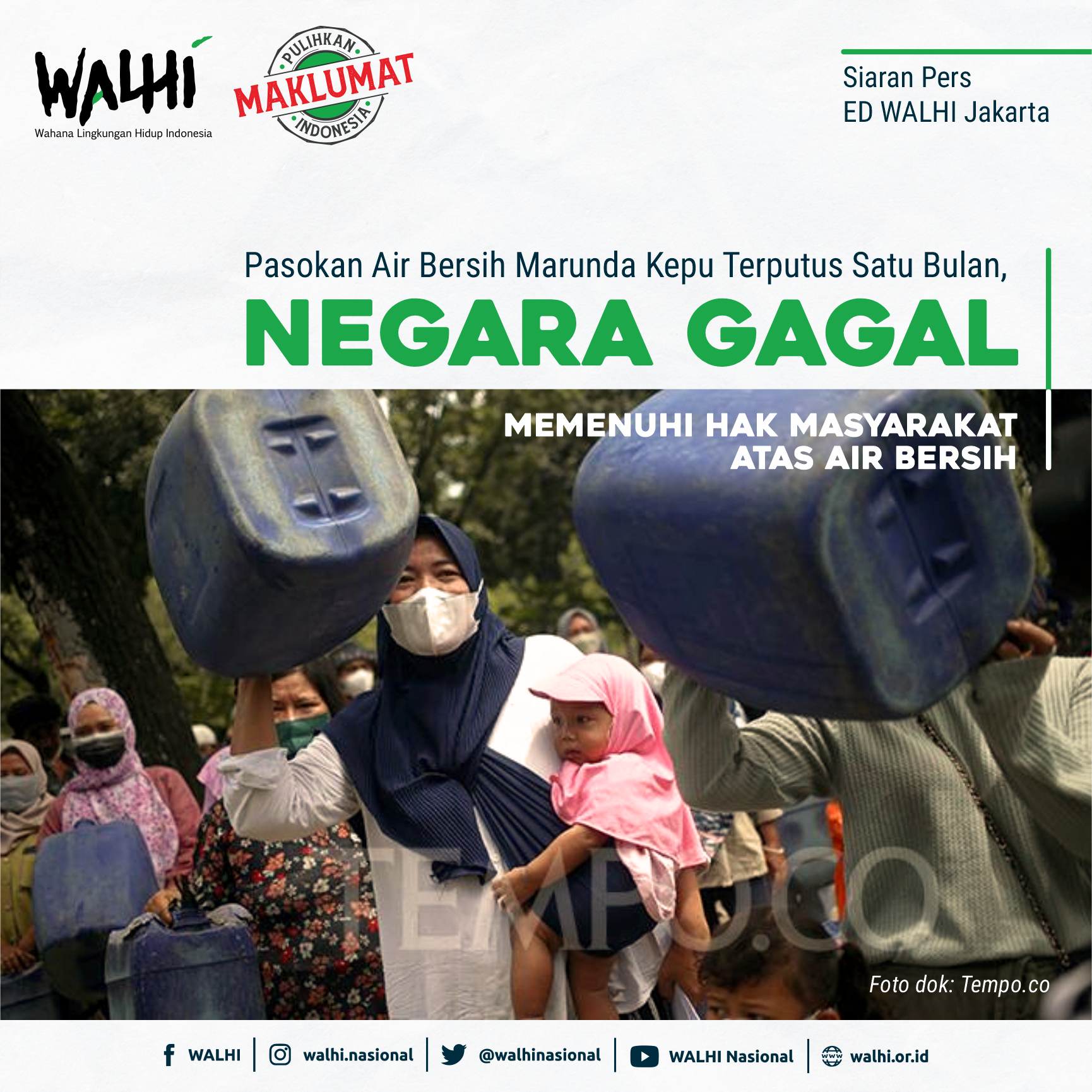 Pasokan Air Bersih Marunda Kepu Terputus Satu Bulan, Walhi Jakarta: Bentuk Kegagalan Negara dalam Memenuhi Hak Masyarakat atas Air