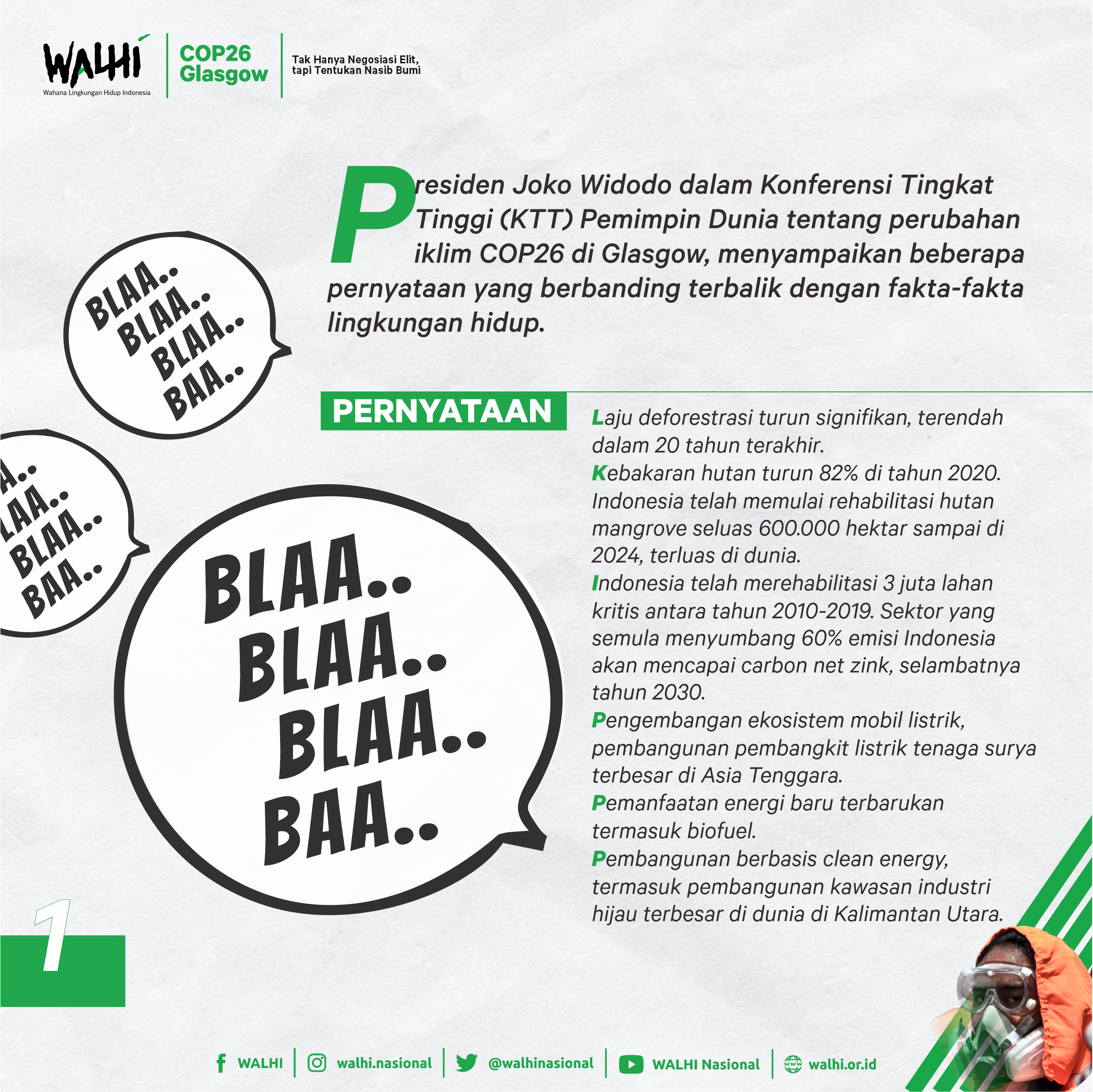 Fakta-Fakta Lingkungan Hidup atas Pidato Presiden Joko Widodo di COP26