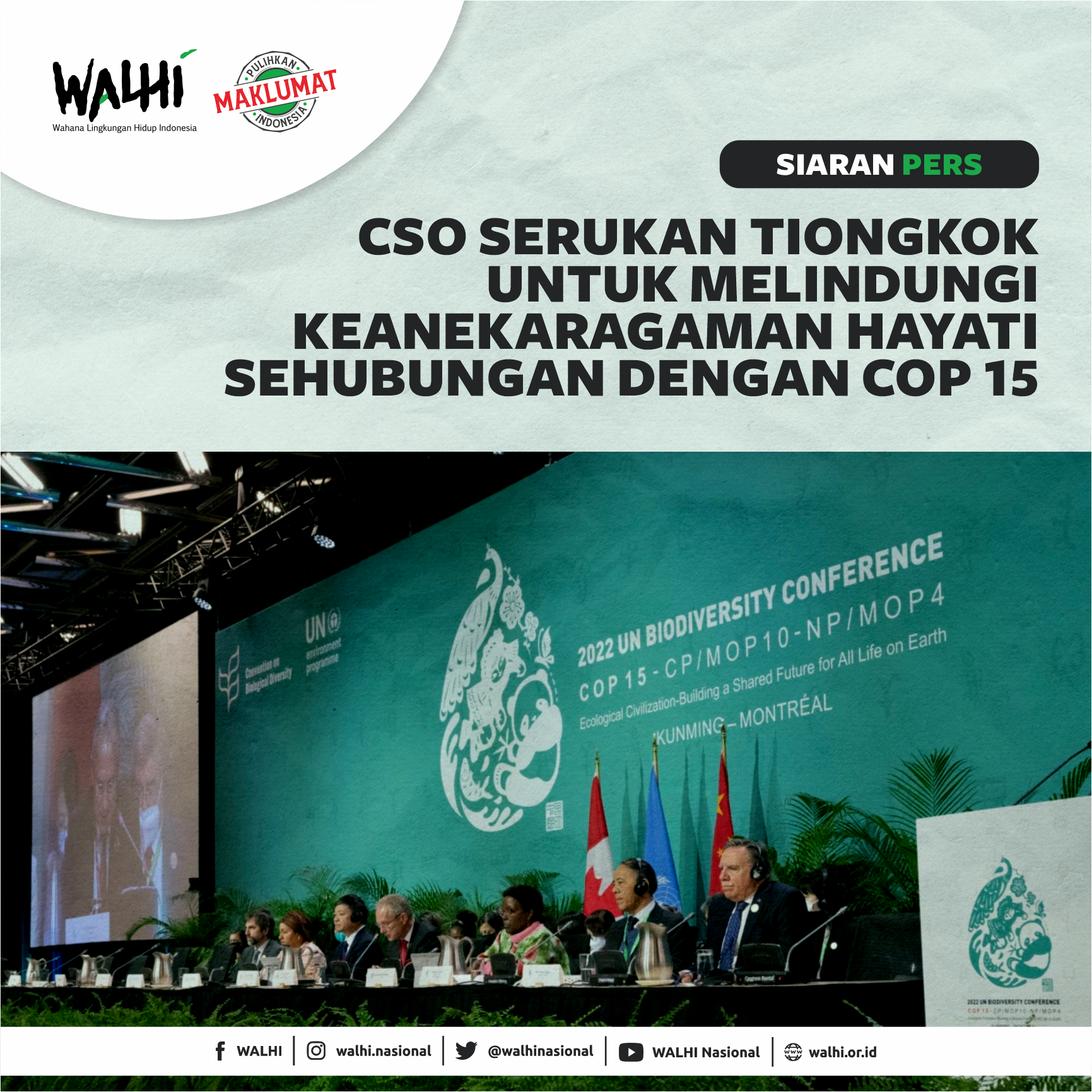 CSO Serukan Tiongkok untuk Melindungi Keanekaragaman Hayati sehubungan dengan COP 15