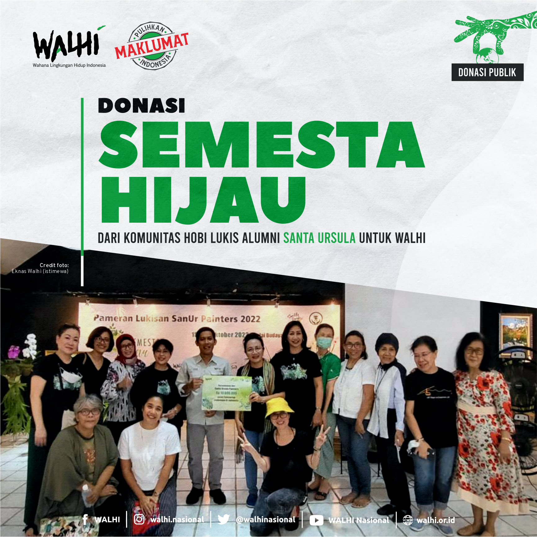 Alumni Santa Ursula, Salurkan Donasi “Semesta Hijau” Kepada WALHI