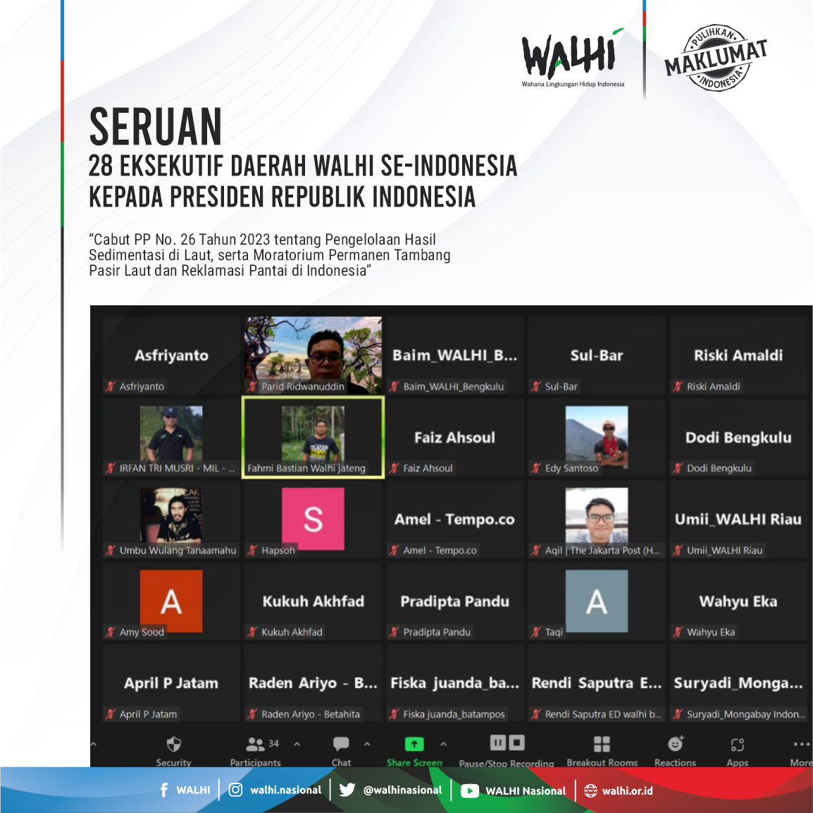 Seruan 28 Eksekutif Daerah WALHI Se-Indonesia kepada Presiden Republik Indonesia