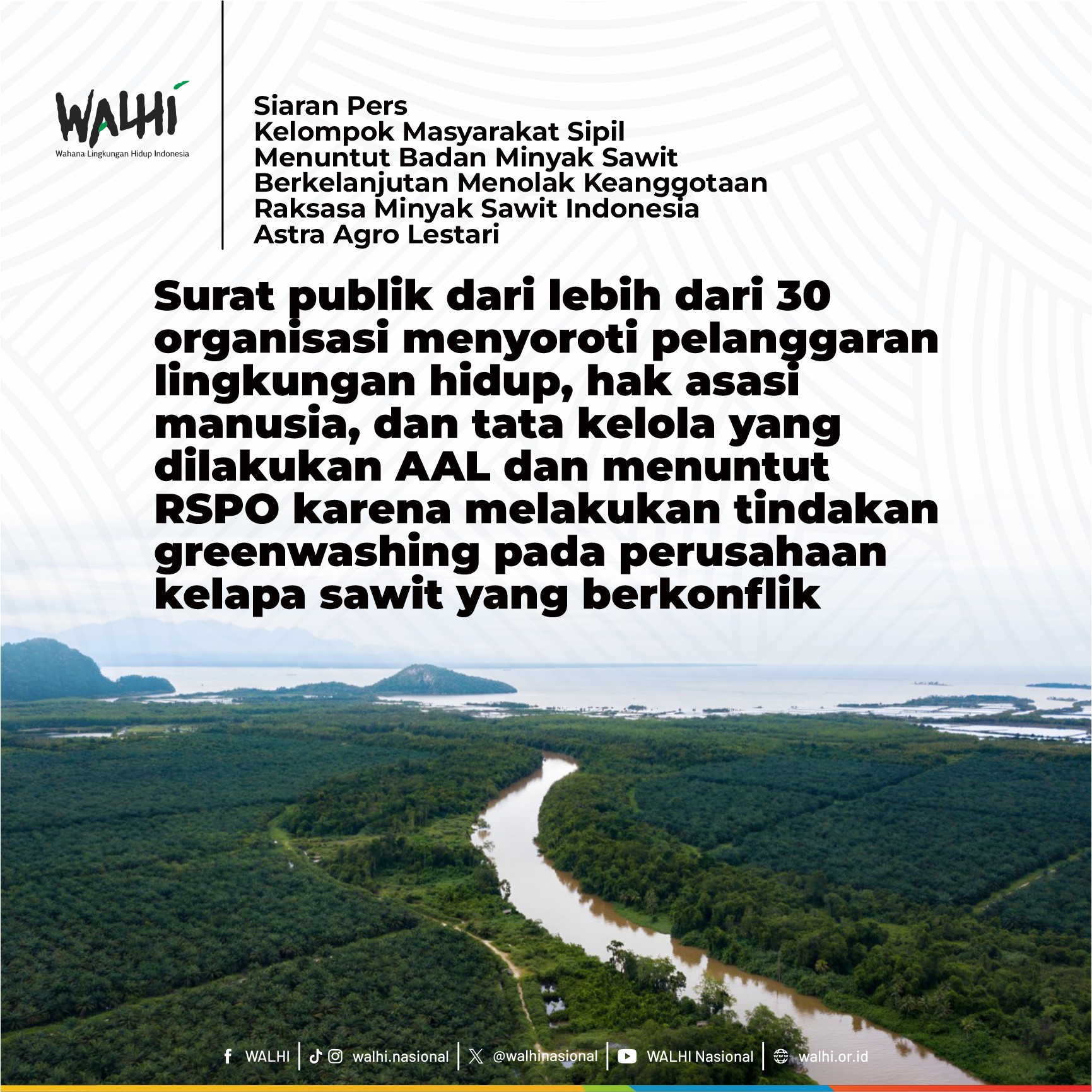 Surat publik dari lebih dari 30 organisasi menyoroti pelanggaran lingkungan hidup, hak asasi manusia, dan tata kelola yang dilakukan AAL dan menuntut RSPO karena melakukan tindakan greenwashing pada perusahaan kelapa sawit yang berkonflik