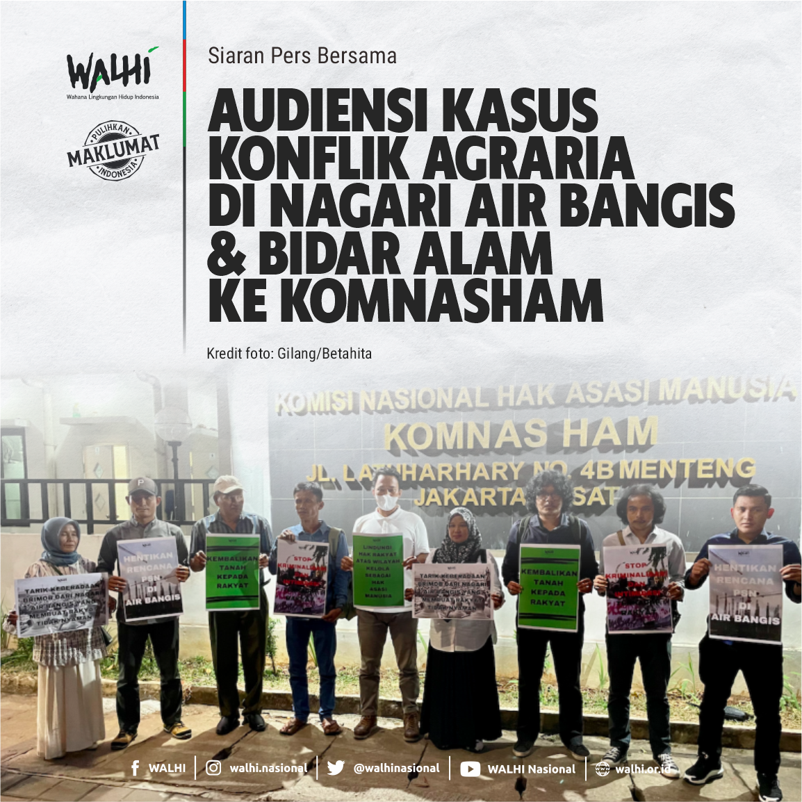 Audiensi Kasus Konflik Agraria di Nagari Air Bangis dan Bidar Alam ke Komnas HAM