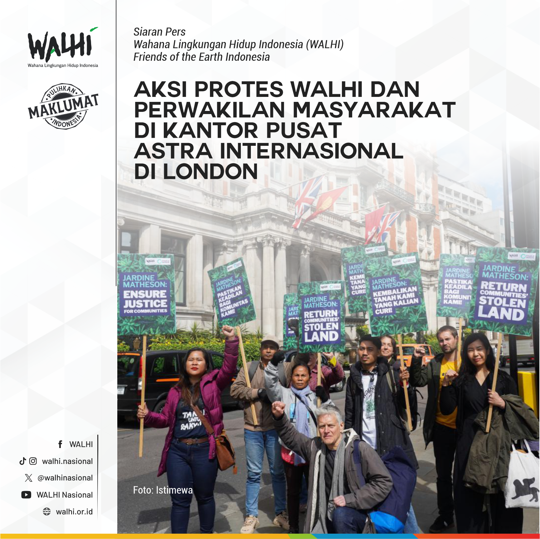 WALHI dan Perwakilan Masyarakat Lakukan Aksi Protes di Kantor Pusat Astra Internasional di London