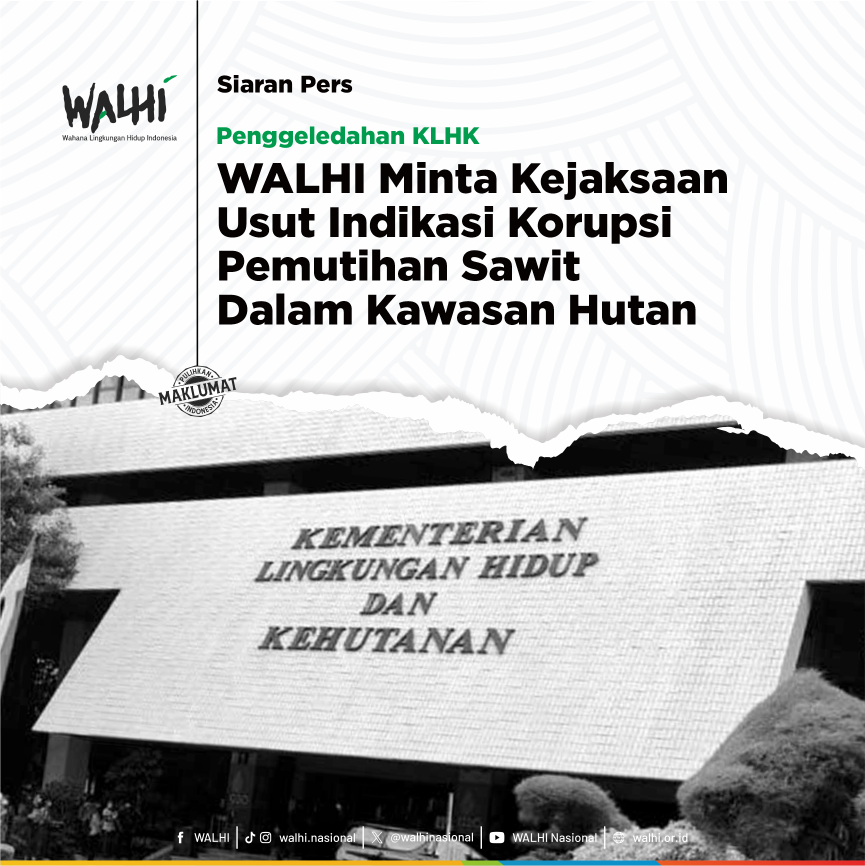 Penggeledahan KLHK, WALHI Minta Kejaksaan Usut Indikasi Korupsi Pemutihan Sawit Dalam Kawasan Hutan