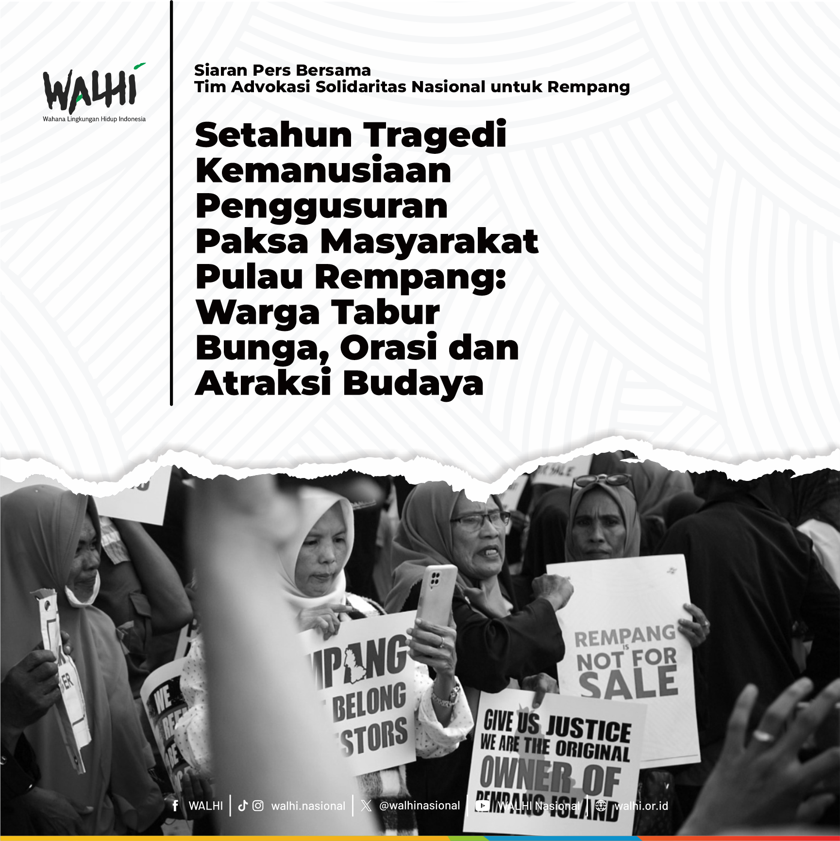 Setahun Tragedi Kemanusiaan Penggusuran Paksa Masyarakat Pulau Rempang: Warga Tabur Bunga, Orasi dan Atraksi Budaya