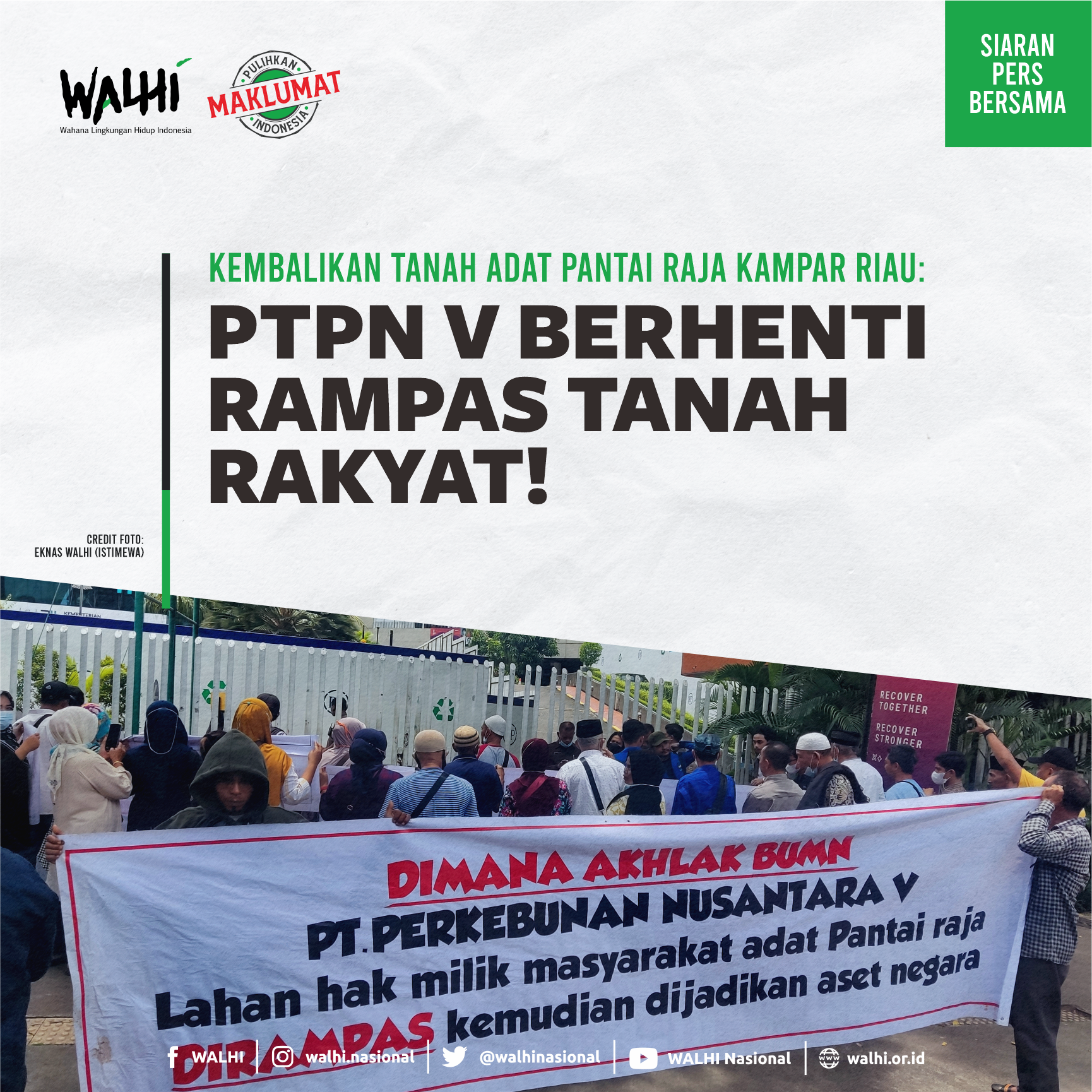 Kembalikan Tanah Adat Pantai Raja Kampar Riau:PTPN V Berhenti Rampas Tanah Rakyat!