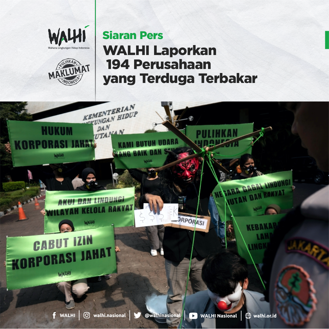 WALHI Laporkan 194 Perusahaan yang Terduga Terbakar