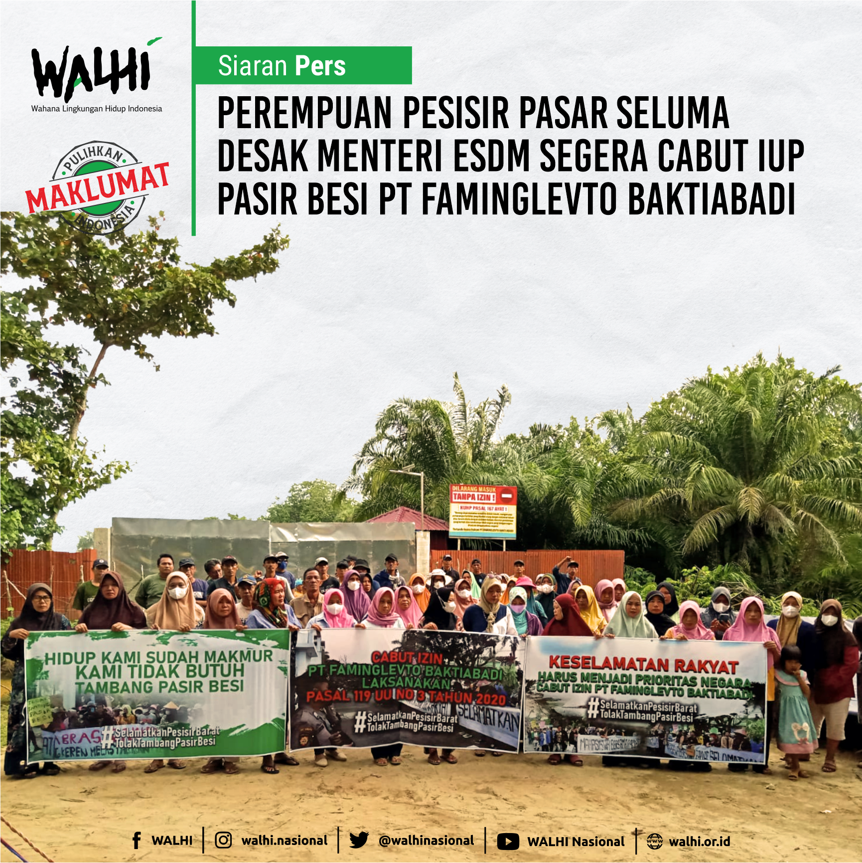 Perempuan Pesisir Pasar Seluma Bersama WALHI Desak Menteri ESDM Segera Cabut IUP Pasir Besi PT Faminglevto Baktiabadi
